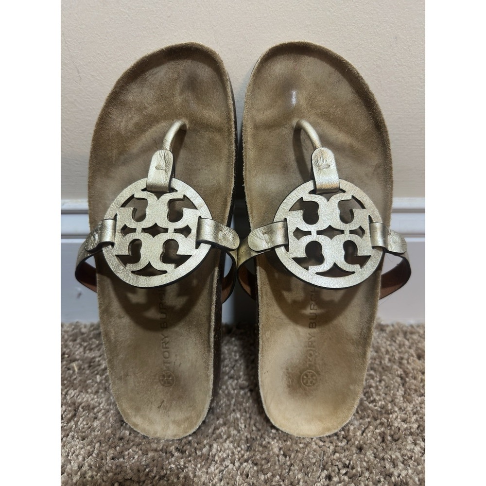 Tory Burch Miller Cloud Metallic Medallion Thong‎ Sandals Size 9 1/2